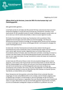 thumbnail of 180707_Offener Brief an die Vertreter_innen der SPD: Für eine humane Asyl- und Flüchtlingspolitik